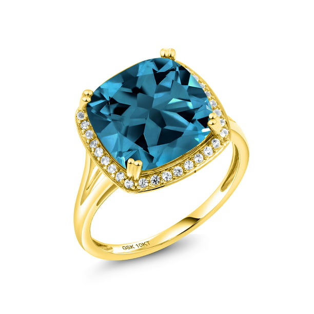 sizes 5 to 10 10K Yellow Gold Natural London Blue Topaz Ring Oval 9x7 mm Blue Sapphire Accent 